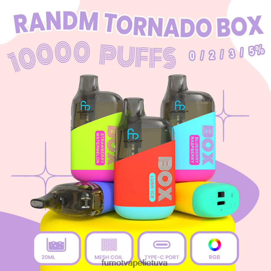 Fumot Tornado 10000 vienkartinių vape pod dėžutė - 20ml (1 vnt.) arbūzo burbuliukai 4F628J359 Fumot Store