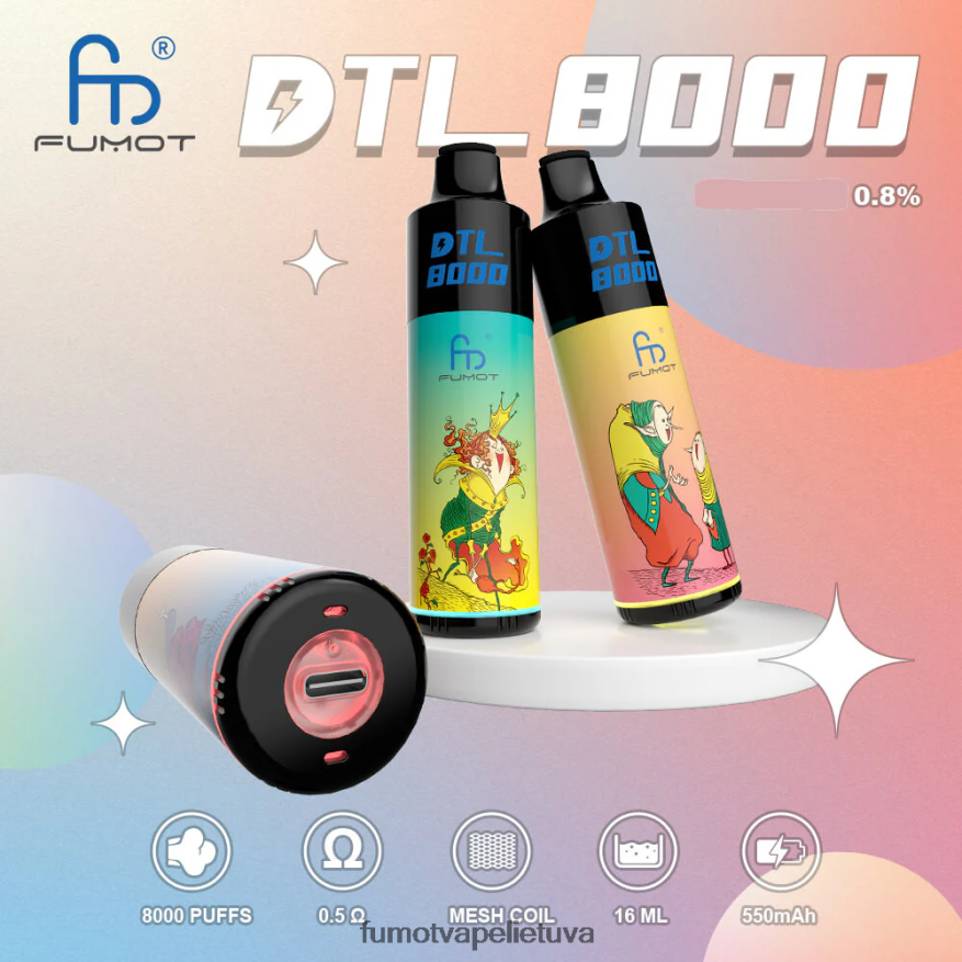 Fumot DTL 8000 vienkartinis vape rašiklis - 16 ml (1 vnt.) mėlyna aviečių citrina 4F628J415 Fumot Vape Review