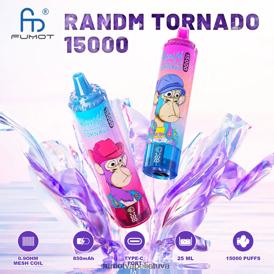 Fumot Tornado 15000 vienkartinių vape - 25ml (1 vnt.) braškinis bananas 4F628J182 Fumot Vapes