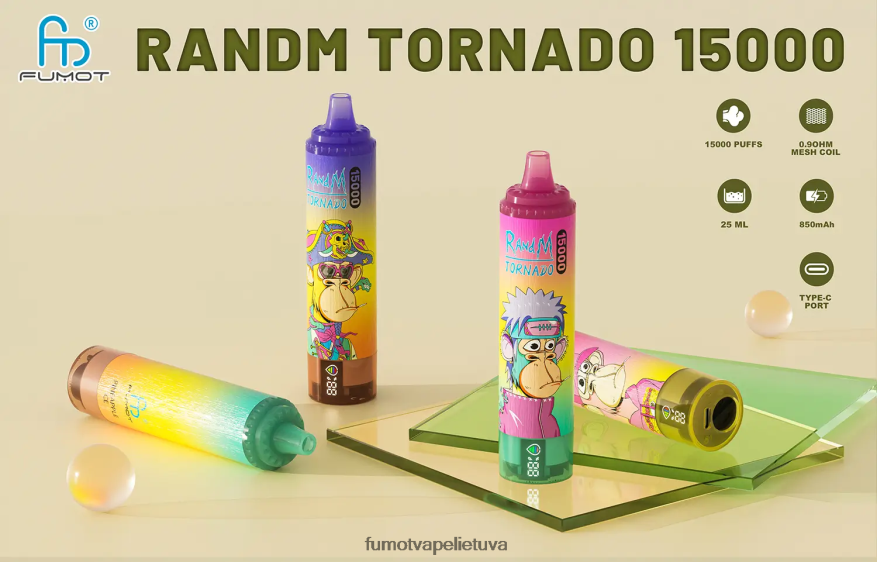 Fumot Tornado 15 000 vienkartinių garų 25 ml (1 vnt.) bananų ledas 4F628J159 Fumot Store