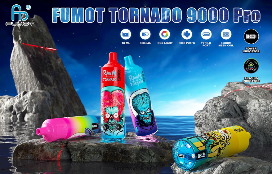 Fumot Tornado 1 vnt. 9000 pro 18ml vienkartinis garintuvas braškių aviečių ledukai 4F628J237 Fumot Flavors