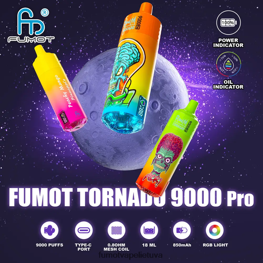 Fumot Tornado 1 vnt. 9000 pro 18ml vienkartinis garintuvas braškių aviečių vyšnių ledas 4F628J236 Fumot Vape Sale