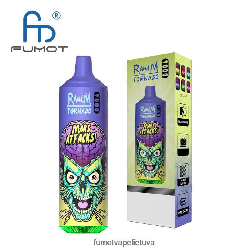 Fumot Tornado 9000 vienkartinis vape rašiklis - 18ml (1 vnt.) arbūzinė guma 4F628J5 Fumot Vape Review