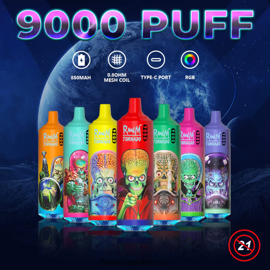 Fumot Tornado vienkartinis vape rašiklis 9000 - 18ml (1 vnt.) braškių aviečių ledukai 4F628J44 Fumot Vape Price