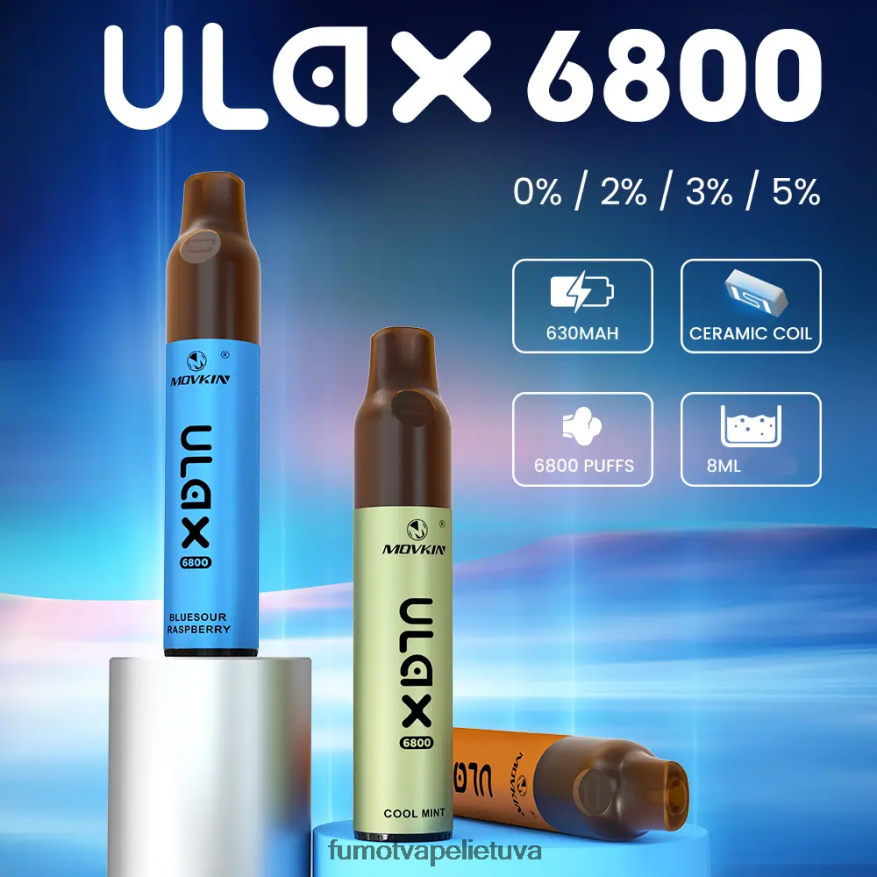 Fumot Movkin Ulax 6800 vienkartinis vape, keraminė ritė - 8ml (1 vnt.) bananų ledas 4F628J316 Fumot Vape Sale