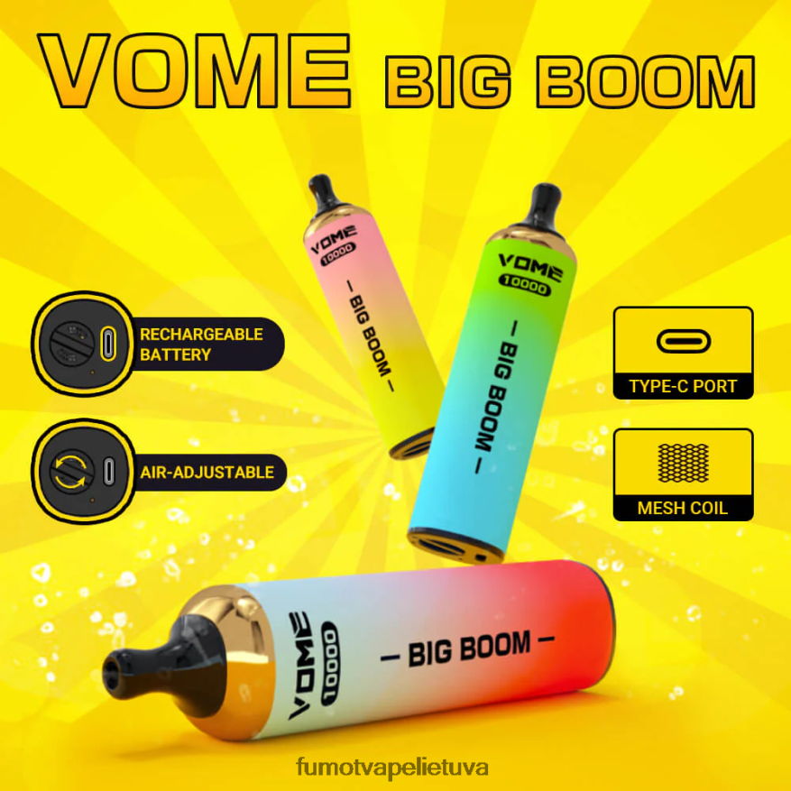 Fumot Vome Big Boom vienkartinis vape rašiklis 10000 - 20ml (1 vnt.) braškių arbūzų ledukai 4F628J446 Fumot Vape Sale